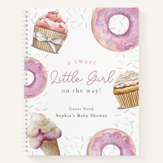 Sweet Pink Cupcake & Donut Baby Shower Gästebuch Notizbuch (Vorderseite)
