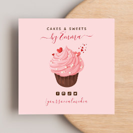 Sweet Pink Cupcake Modern Baker Social Media Lecke Quadratische Visitenkarte
