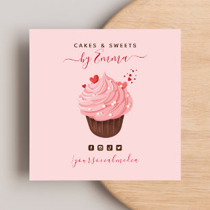 Sweet Pink Cupcake Modern Baker Social Media Lecke Quadratische Visitenkarte