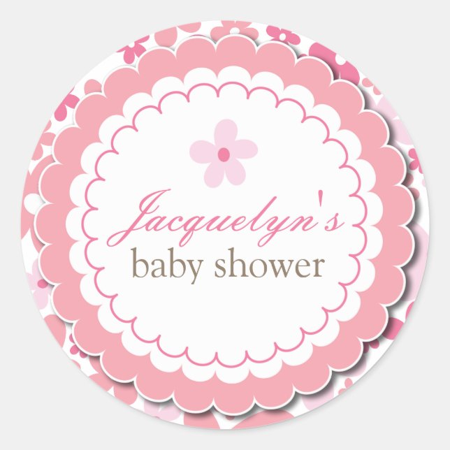 Sweet Pink Daisy Blume Chic Baby Girl Dusche Runder Aufkleber (Vorderseite)