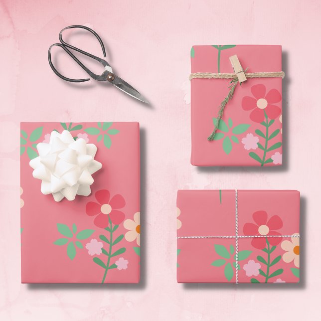 Sweet Pink Daisy Bouquet Retro Muster Geschenkpapier Set (Von Creator hochgeladen)