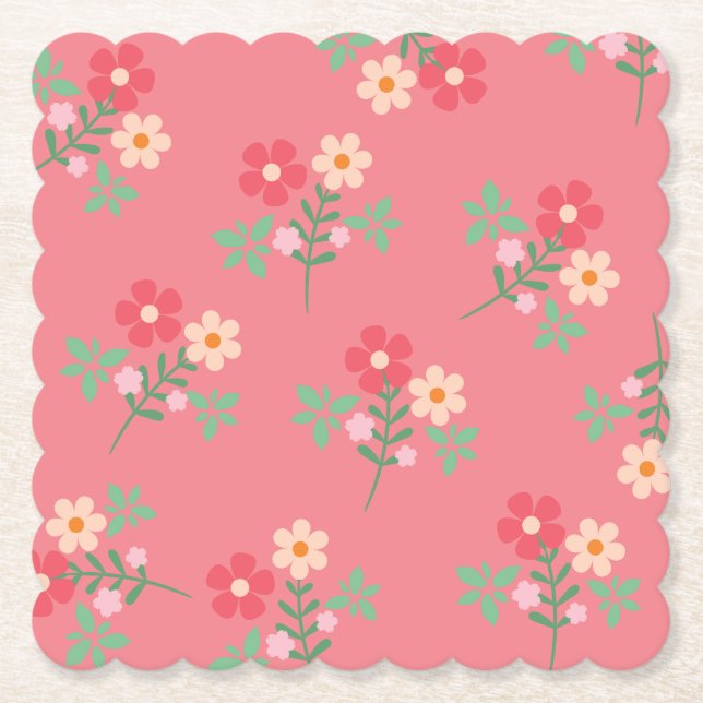 Sweet Pink Daisy Bouquet Retro Muster Untersetzer (Vorderseite)