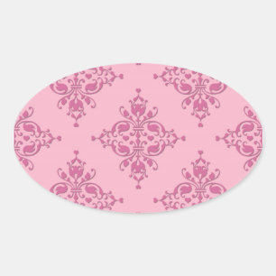 Sweet Pink Damask Ovaler Aufkleber