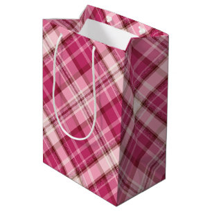 Sweet Pink Diagonal Gingham Kariertes Muster Mittlere Geschenktüte
