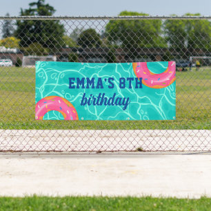 Sweet Pink Donut Blue Water Pool Party Geburtstag Banner