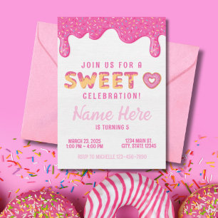 Sweet Pink Donut Sprinkles Girls Geburtstag Einladung