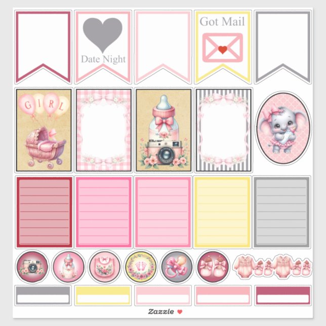 Sweet Pink Elephant 3 Planner Stickers Aufkleber (Blatt)