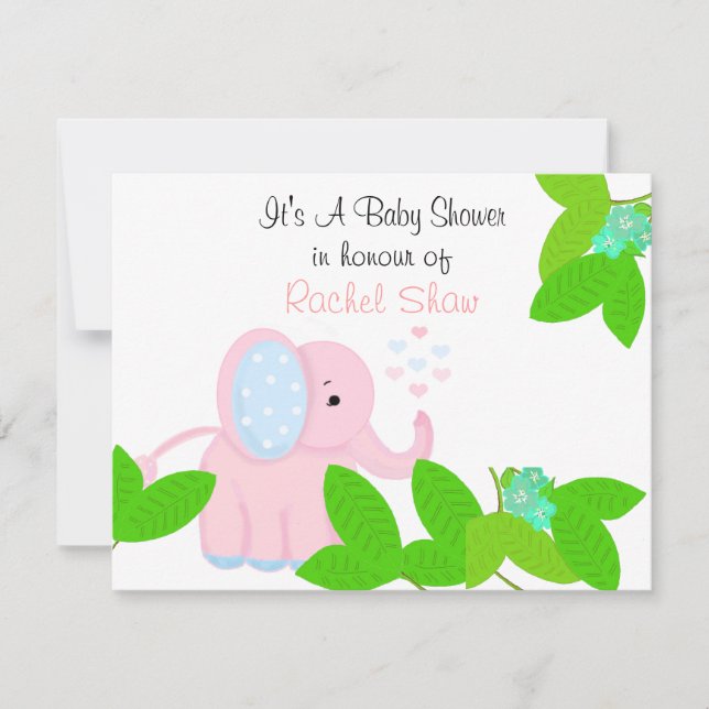 Sweet Pink Elephant Baby Dusche Einladung (Vorderseite)