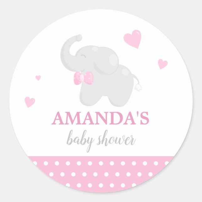 Sweet Pink Elephant Baby Shower Sticker (Vorderseite)