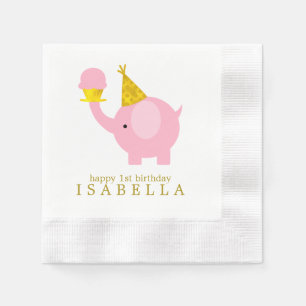 Sweet Pink Elephant Birthday Party Serviette