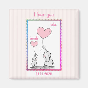 Sweet Pink Elephant Couple Magnet