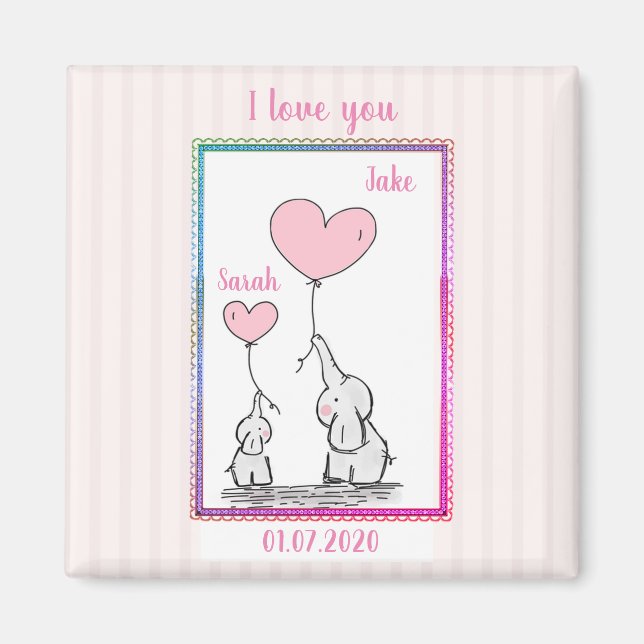 Sweet Pink Elephant Couple Magnet (Vorne)
