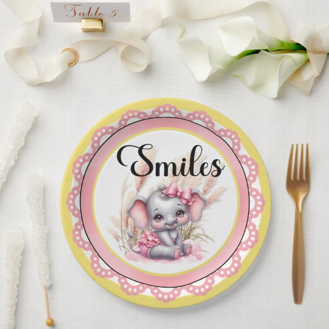 Sweet Pink Elephant - Erdnusslächeln Pappteller (Hochzeit)