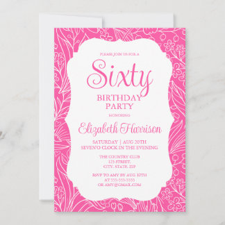 Sweet Pink Flora Frau 60. Geburtstagsparty Einladung