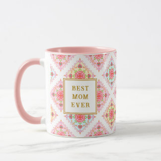 Sweet Pink floral Diamond Muster Tasse