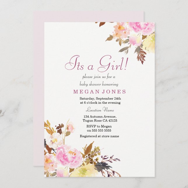 Sweet Pink Floral Eine Girl-Baby-Dusche lädt ein Einladung (Vorne/Hinten)