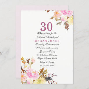 Sweet Pink Floral Script 30. Geburtstag Einladung