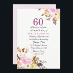 Sweet Pink Floral Script 60. Geburtstag Einladung<br><div class="desc">Sweet Pink Blumenschrift 60. Geburtstag Einladung Schöne Handgemalte Aquarell Blumenmuster Blumenmuster Blumengestalt Floral Bouquet,  rustikale Blüte Sehen Sie unser passendes Set über Design Höflichkeit von: https://www.etsy.com/shop/SmallHouseBigPony</div>