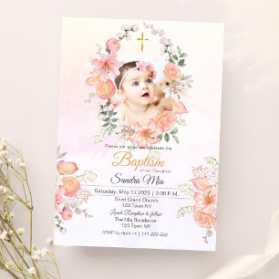 Sweet Pink Floral Taufen Einladung