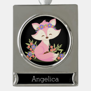 Sweet Pink Fox Personalisiert Banner-Ornament Silber