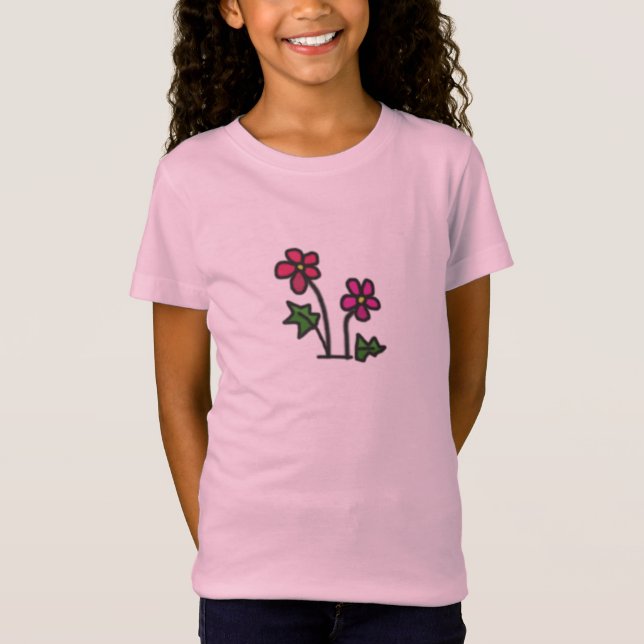 Sweet Pink Gezeichnet Blume T-Shirt (Vorderseite)
