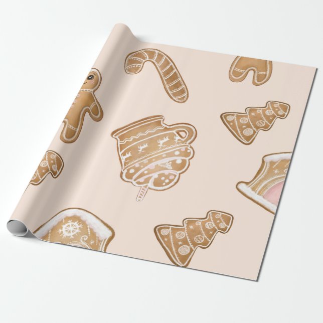 Sweet Pink Gingerbrot Weihnachtsmuster Geschenkpapier (Ungerollt)