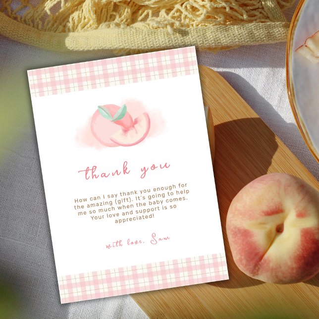 Sweet Pink Gingham Peach Baby Dusche Dankeskarte (Sweet Pink Gingham Peach Baby Shower Thank You Card)