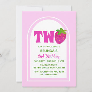 Sweet Pink Glitzer Y2K Strawberry 2. Geburtstag Einladung