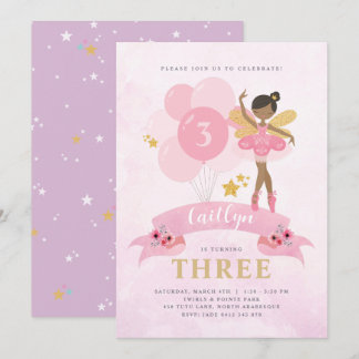 Sweet Pink & Gold Ballerina Fairy Birthday Einladu Einladung
