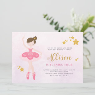 Sweet Pink & Gold Ballerina Geburtstag Einladung