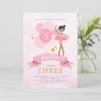 Sweet Pink & Gold Ballerina Zum Geburtstag Einladu Einladung