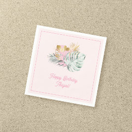 Sweet Pink & Gold Tropical Blätter Geburtstagspart Serviette