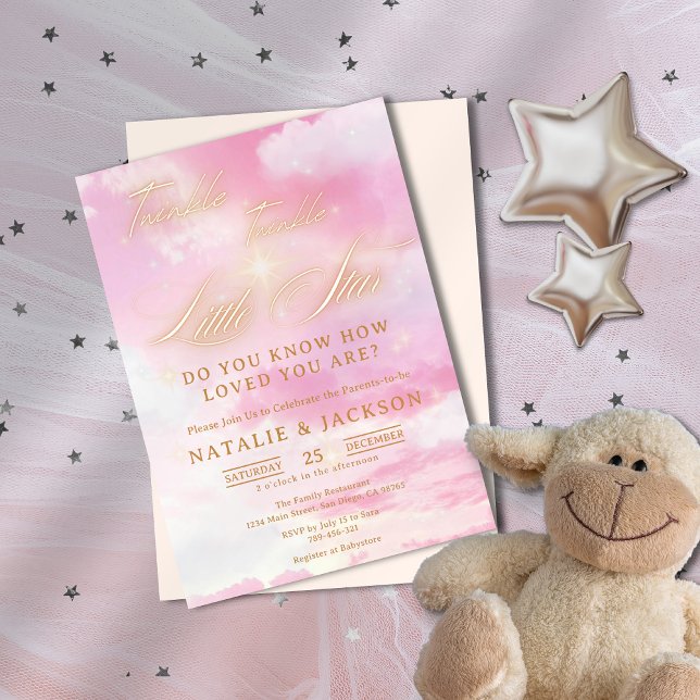 Sweet Pink & Gold Twinkle Little Star Baby Dusche Einladung (Sweet Pink & Gold Twinkle Little Star Baby Shower Invitation)