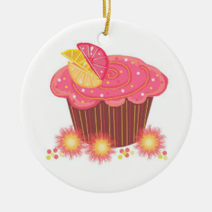 Sweet Pink Grapefruit Cupcake Keramik Ornament