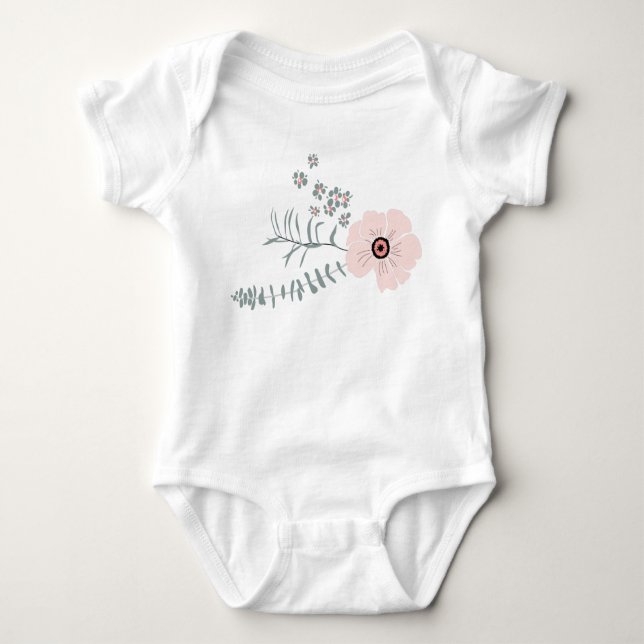 Sweet Pink Gray Floral Design Baby Strampler (Vorderseite)