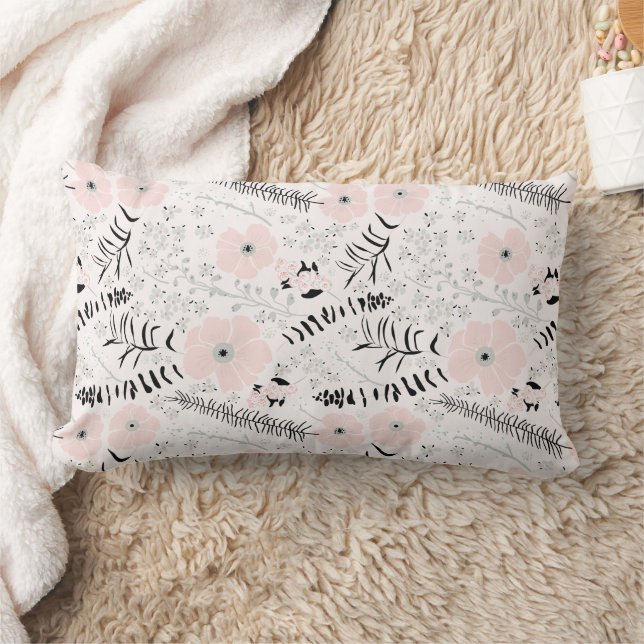 Sweet Pink Gray Floral Muster Lendenkissen (Decke)