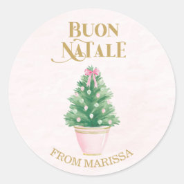 Sweet Pink & Green Italian Christmas Tree Runder Aufkleber