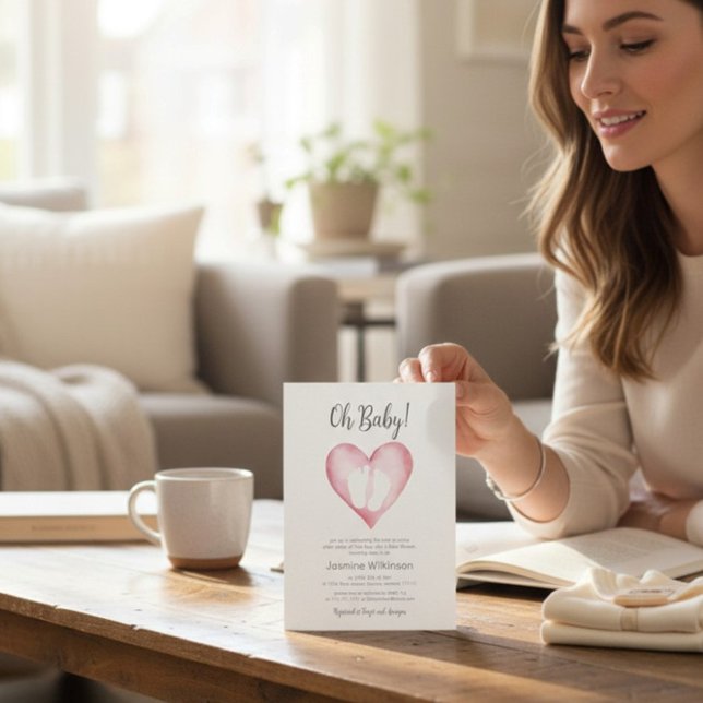 Sweet Pink Heart Baby Shower Announcement Einladung (Von Creator hochgeladen)