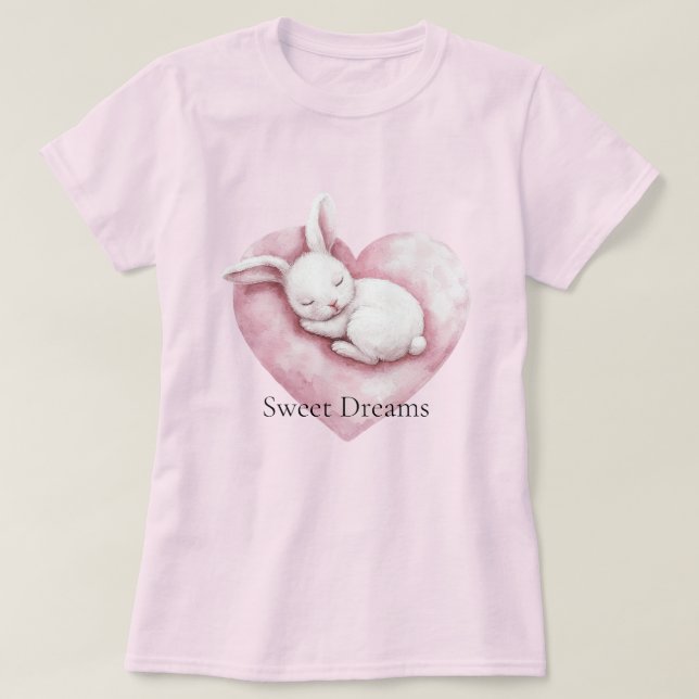 Sweet Pink Heart Bunny Heart Pillow T-Shirt (Design vorne)