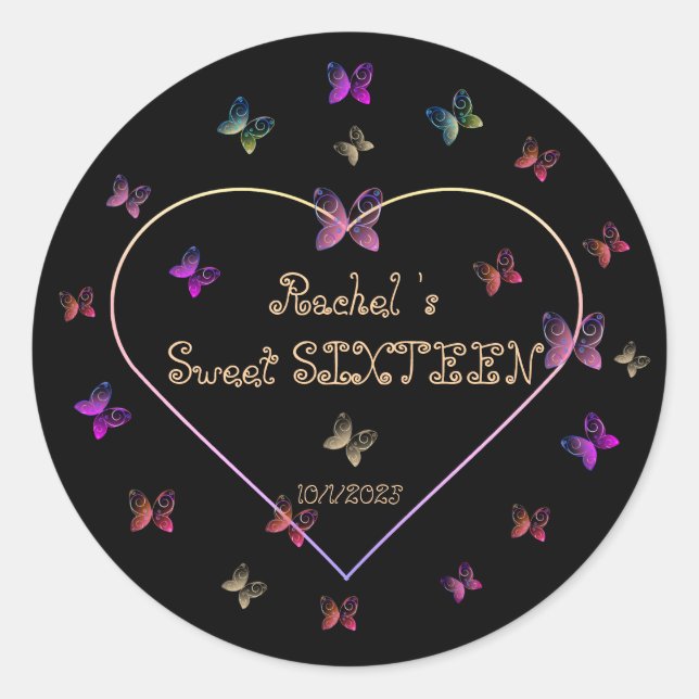 sweet Pink Heart Butterflies Sweet 16 Birthday  Runder Aufkleber (Vorderseite)