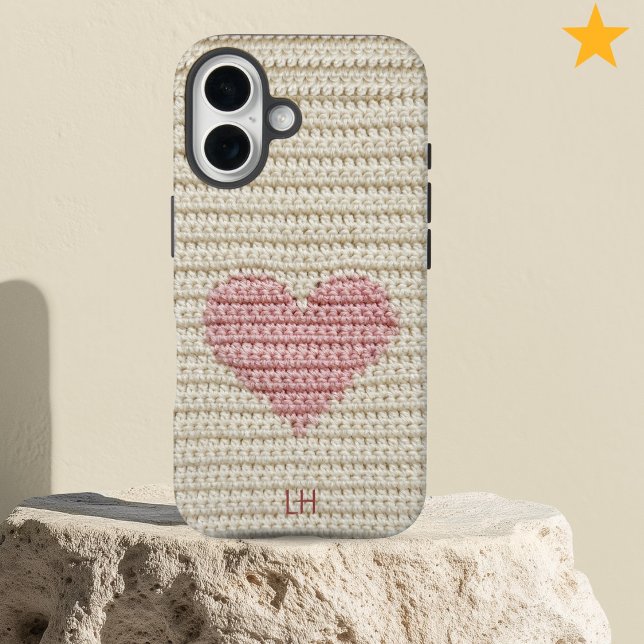 Sweet Pink Heart Crochet Yarn Custom Initials Case-Mate iPhone Hülle (Von Creator hochgeladen)