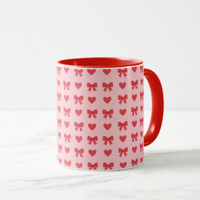 Sweet Pink Hearts & Bows Pattern Tasse (VorderseiteRechts)
