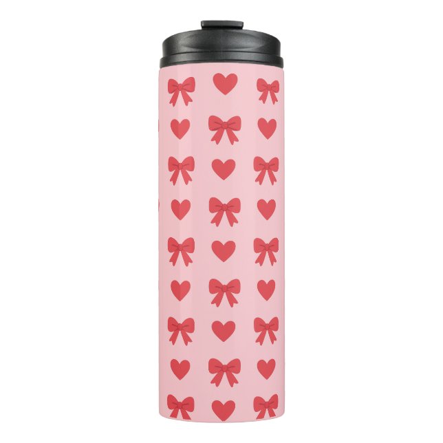 Sweet Pink Hearts & Bows Pattern Thermosbecher (Vorderseite)