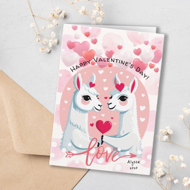 Sweet Pink Hearts Llama Couple Valentine's Day Karte (Sweet Pink Hearts Llama Couple Valentine's Day Card)