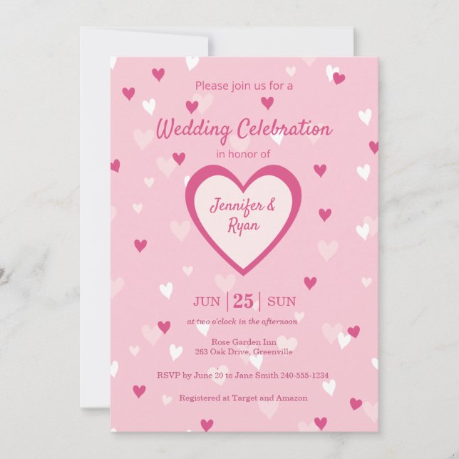 Sweet Pink Hearts Valentine Wedding Einladung (Vorderseite)