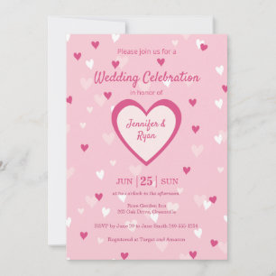 Sweet Pink Hearts Valentine Wedding Einladung