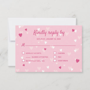 Sweet Pink Hearts Valentine Wedding RSVP Karte