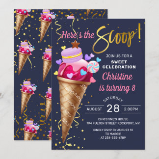 Sweet Pink Ice Cream Geburtstag Nave Blue Einladung