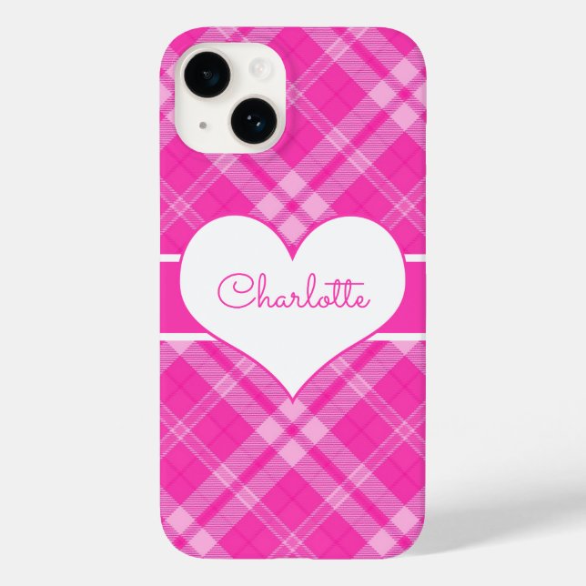Sweet Pink Kariert n Heart Monogram Case-Mate iPhone Hülle (Rückseite)