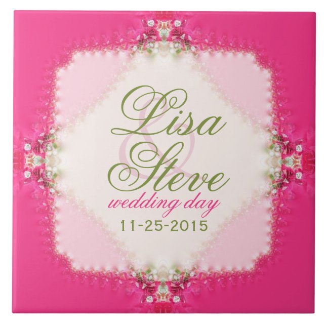 Sweet Pink Lace Wedding Keepake Keramik Tile Fliese (Vorderseite)